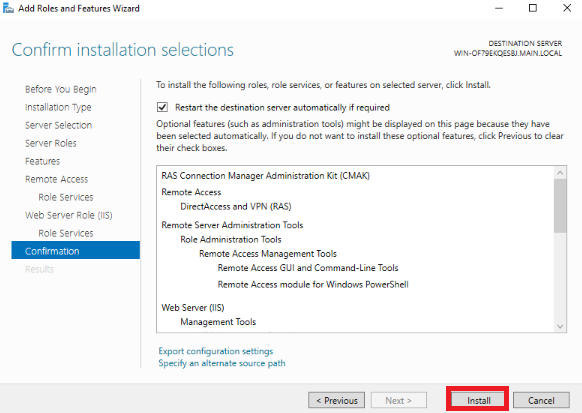 Confirm installation selections